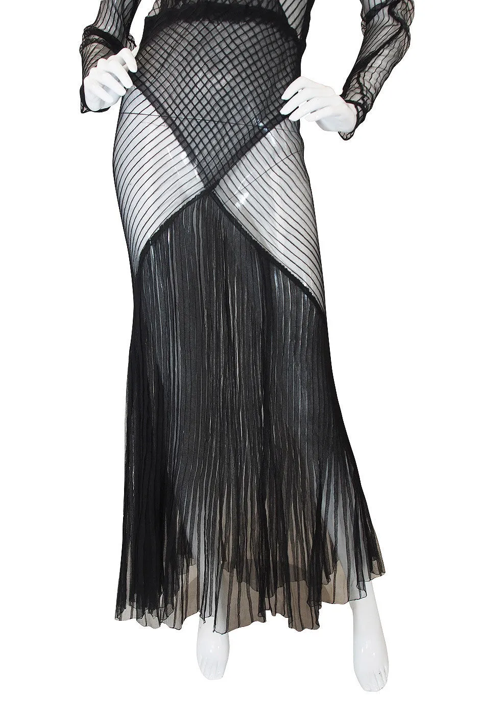 1930s Exceptional Black Silk Net Bias Gown