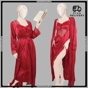 2 Pcs Effortless Elegance Satin Silk Nighty