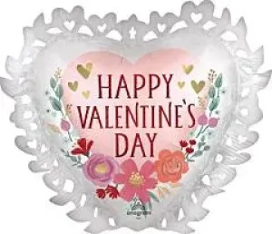 23 inch Anagram Happy Valentine's Day Romantic Flowers Shape Foil Balloon