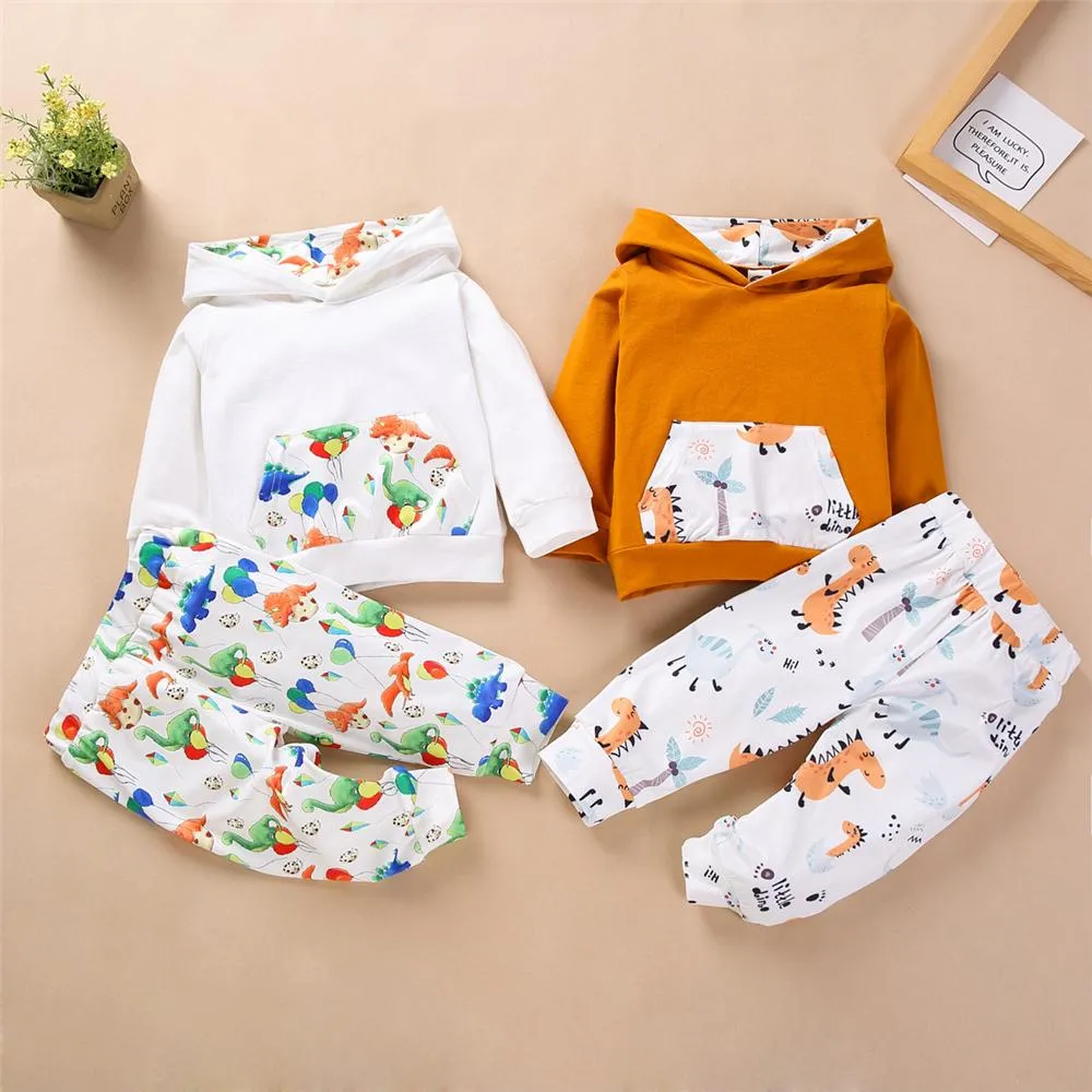 Baby Unisex Dinosaur Hooded Long Sleeve Top & Pants Baby Outfits