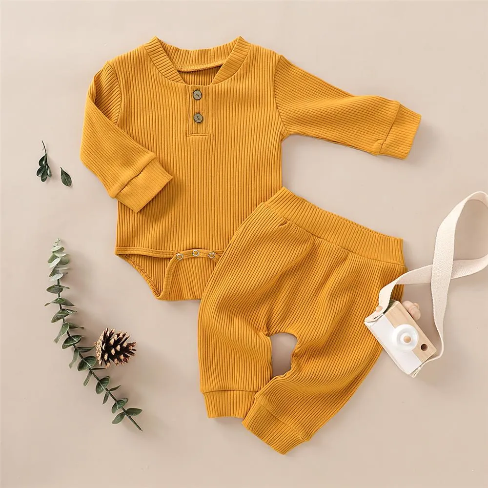 Baby Unisex Solid Long Sleeve Romper & Pants Baby Wholesale Suppliers