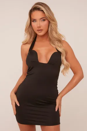 Black Halter Neck Bodycon Mini Dress - Milana