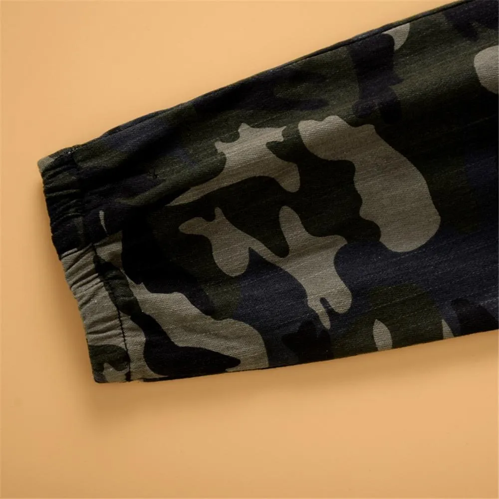 Boys Camo Letter Printed Long Sleeve Top & Pants Boy Wholesale Clothing