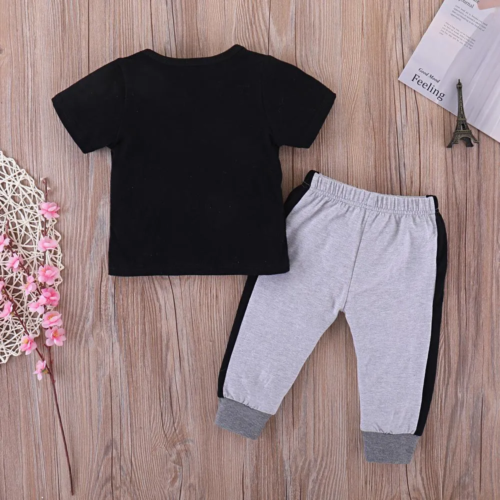 Boys Mini Boss Printed Short Sleeve Top & Pants Wholesale Boys Suits
