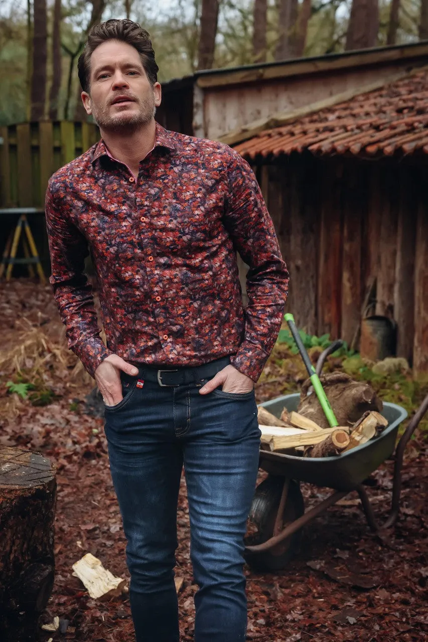 Burgundy Shirt With Forest/Leaves Pattern