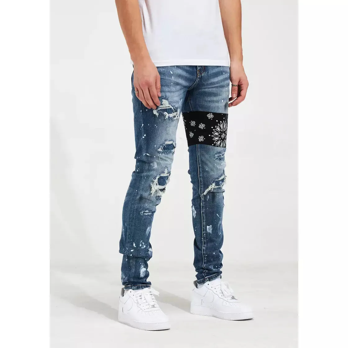Crysp Denim Castor Blue Patchwork Denim Jeans (CRYSPF121-115)