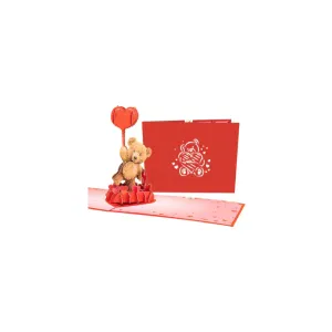 Cute Bear holding heart balloon Pop up 3D card with envelope