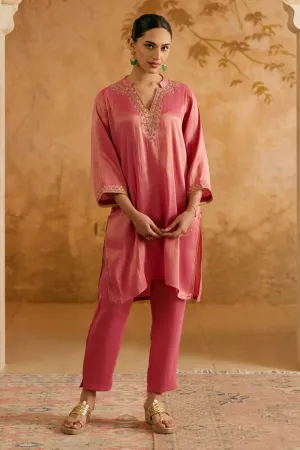 Dahlia Pink Tissue Kurta With Pants