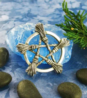 Five Brooms or Besoms Pentacle Pendant, Handmade