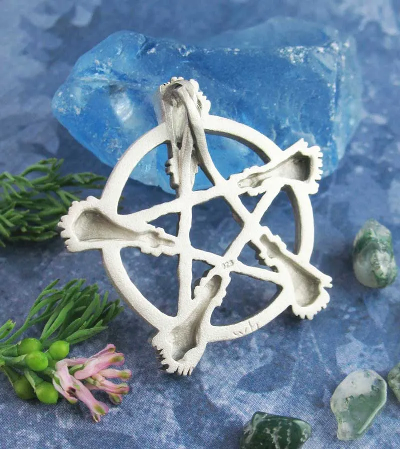 Five Brooms or Besoms Pentacle Pendant, Handmade