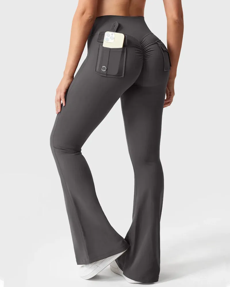Flared Leggings With Pockets Butt Lifting Exercise Pants