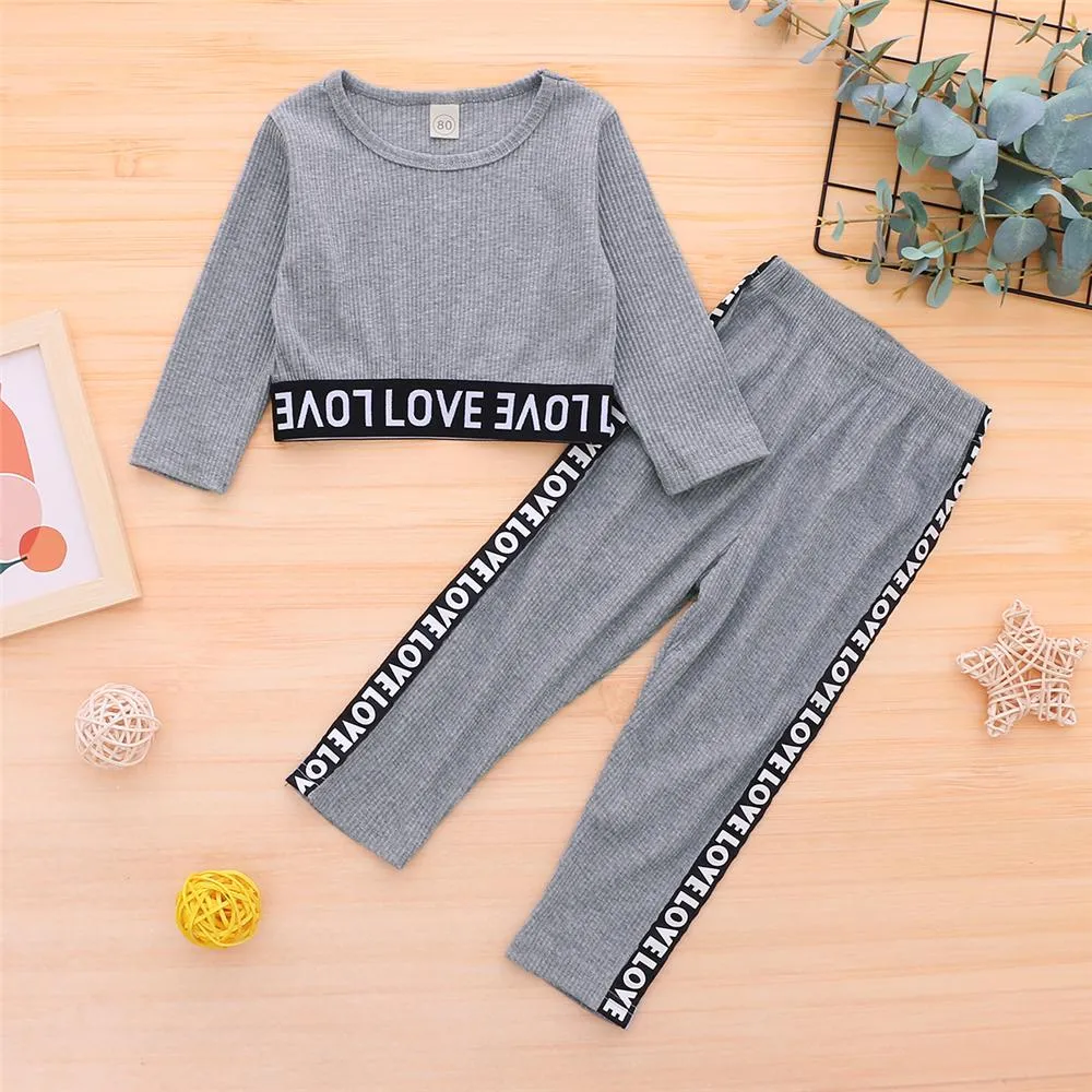 Girls Long Sleeve Letter Printed Top & Pants Wholesale Clothes For Kids