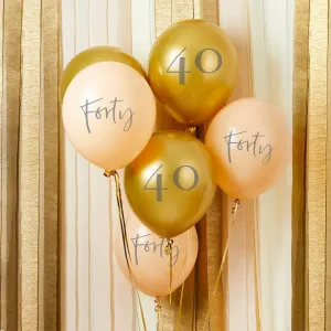 Gold and Peach 'Forty' Balloons x 6