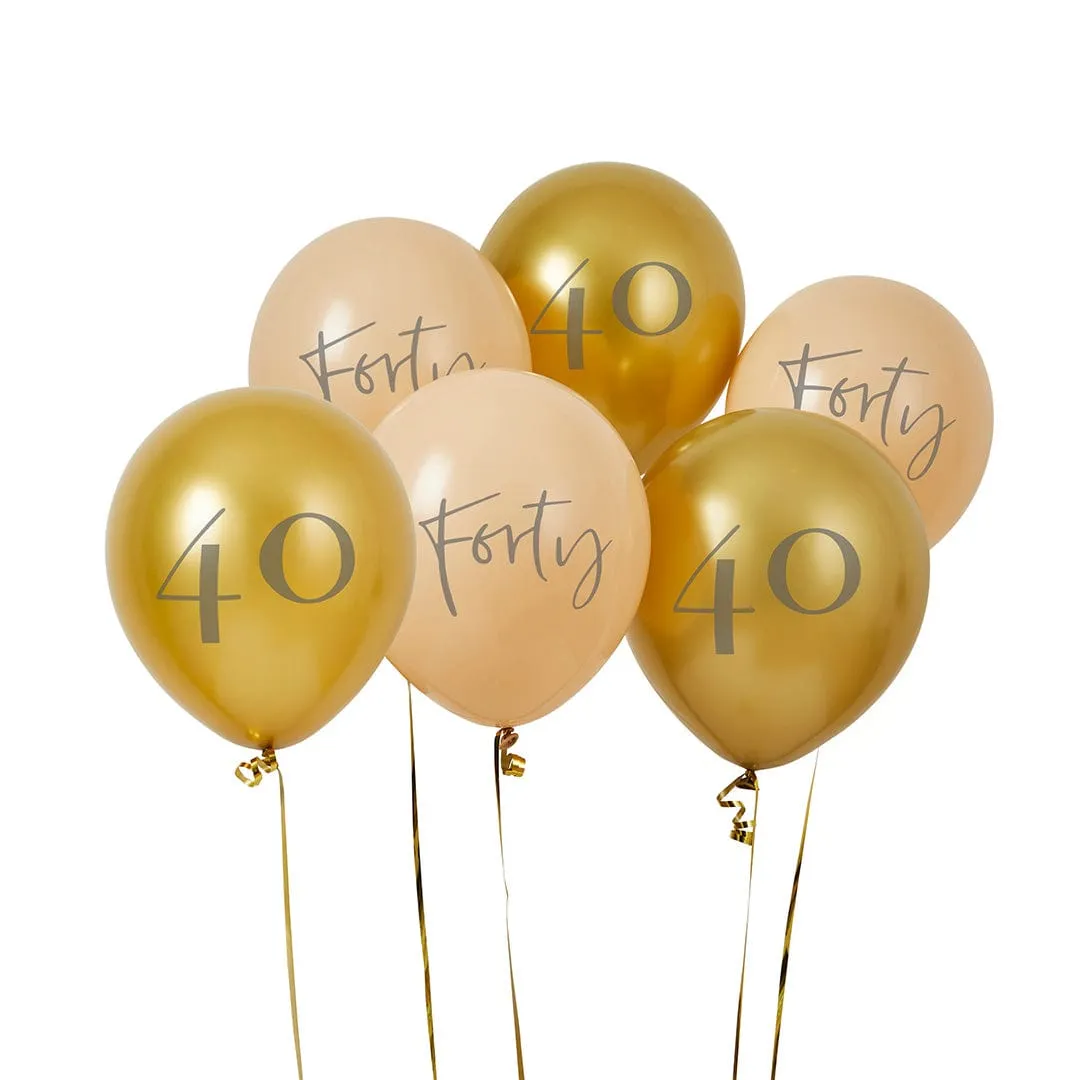 Gold and Peach 'Forty' Balloons x 6