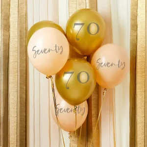 Gold and Peach 'Seventy' Balloons x 6