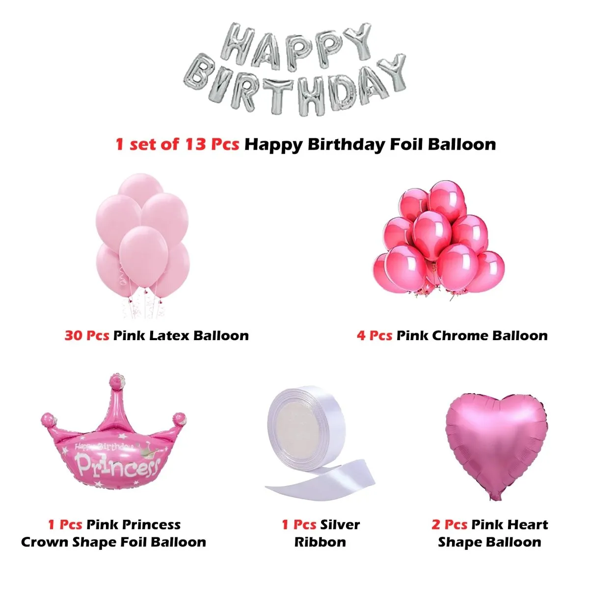 Happy Birthday Decoration Kit Pink Princess  - 51 Pcs Combo - DIY Kit