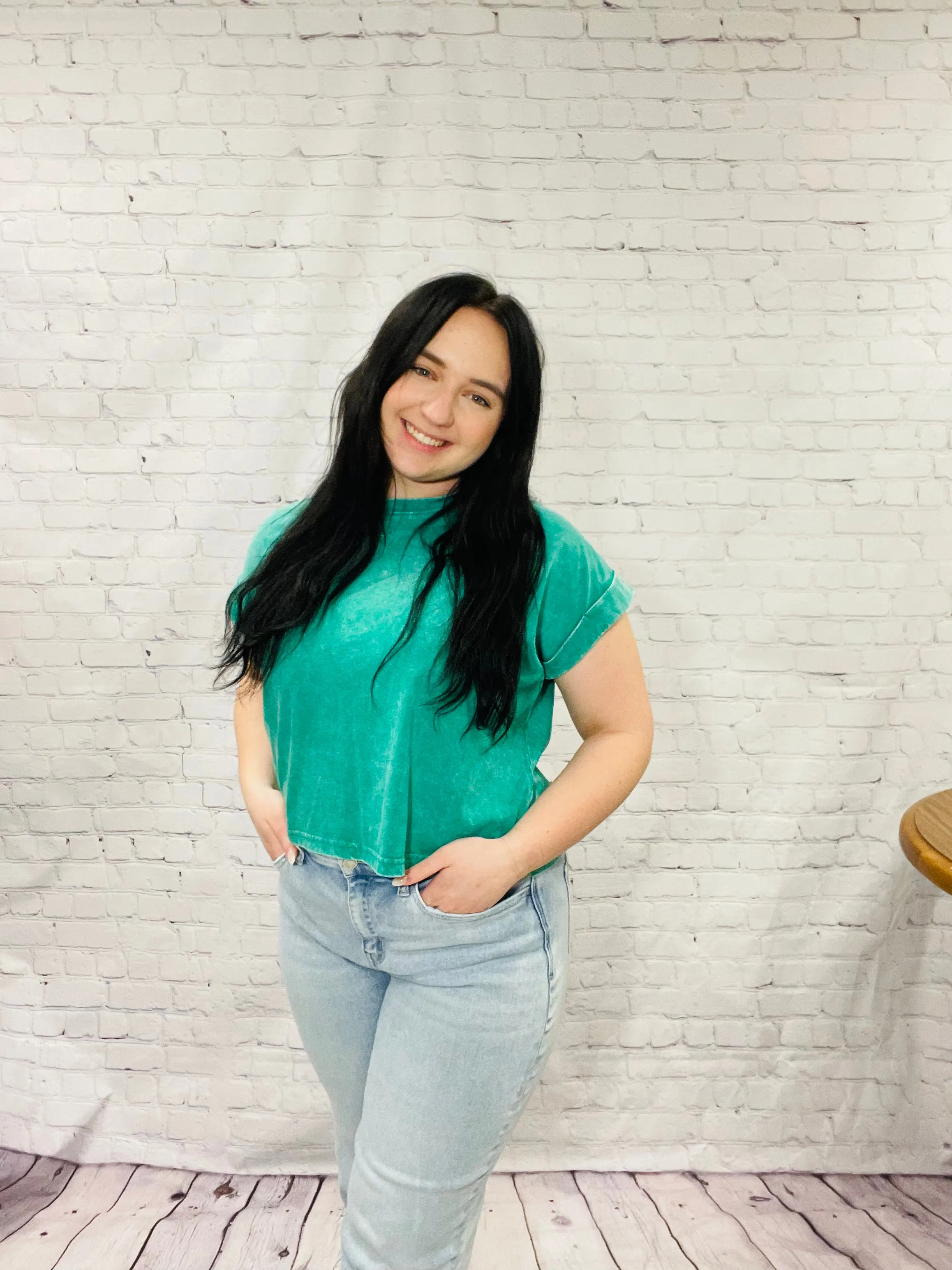 Kelly Green Acid Wash Cropped Tee