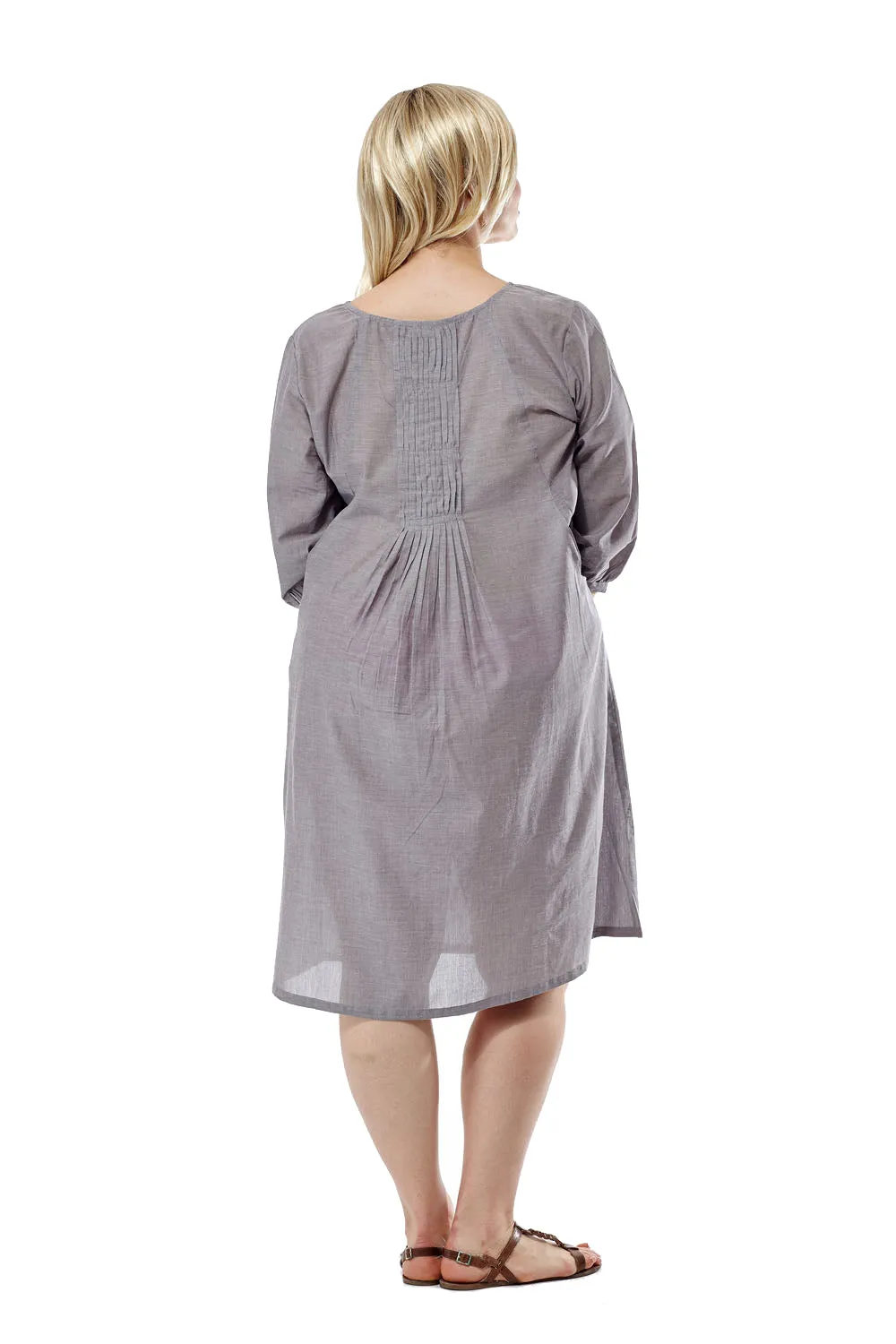 La Cera Plus Size Pleated Front Chambray Dress