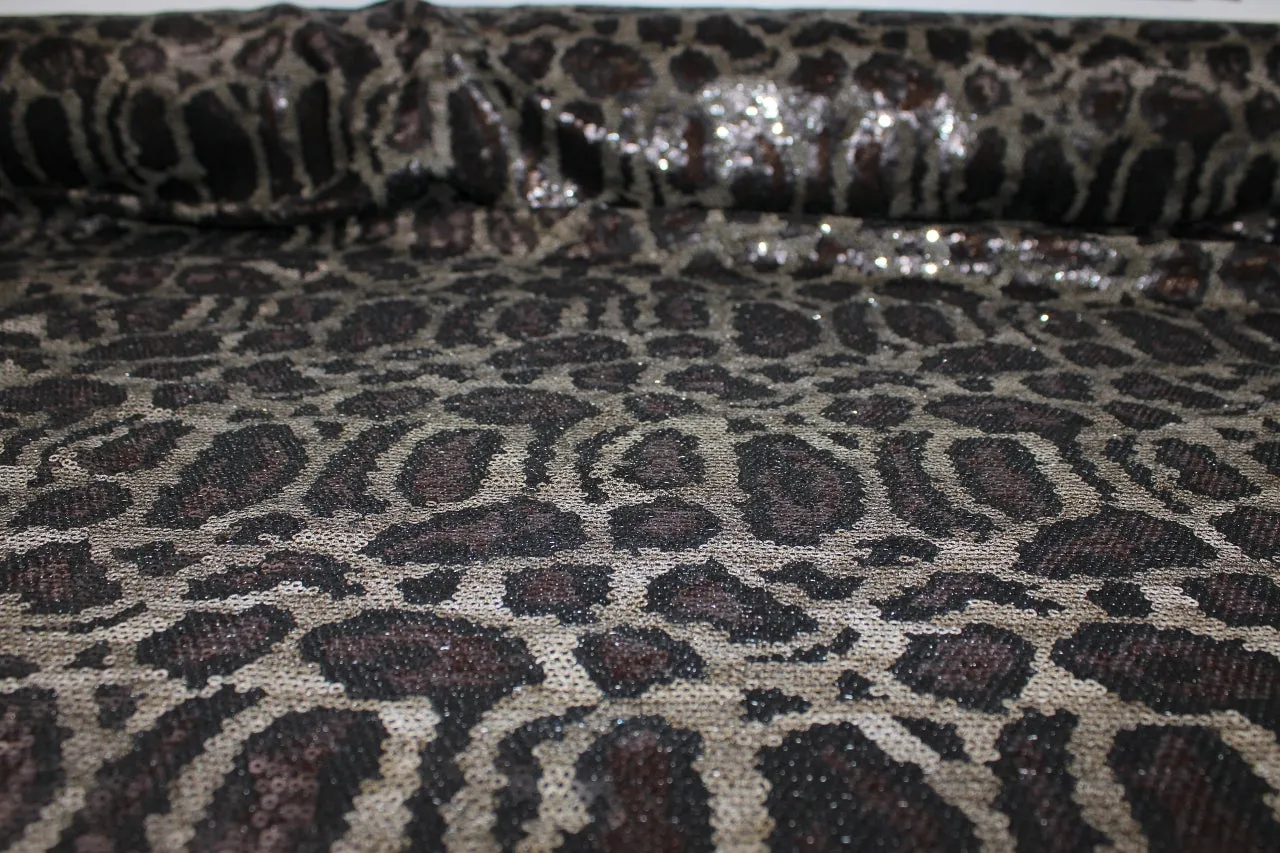 Leopard Print Sequined Jersey - Browns on Black