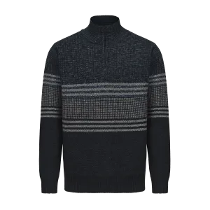 Men's Henley Mock Neck Striped Knitted Sweater