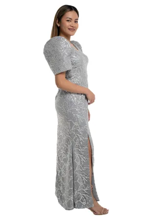 Mestiza Studded Lace Silver Glamour Filipiniana Gown - Bea - MR48