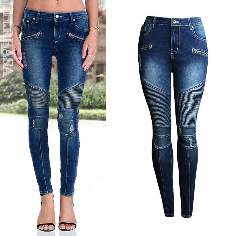 Patchwork Subtle Ruffle Scratchy Pencil Denim Jeans