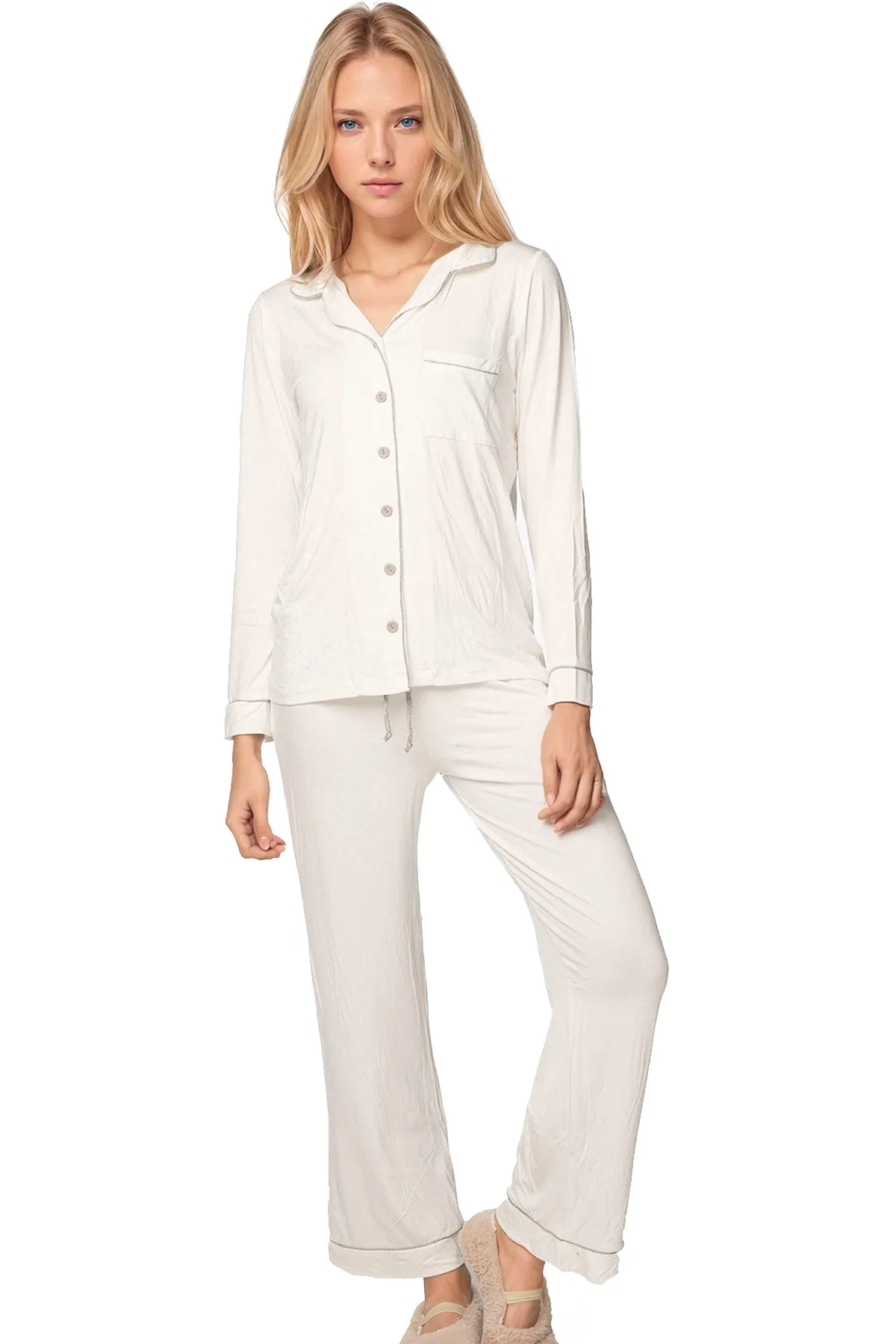 Pippa Knit Jersey Pajama Set with Piping