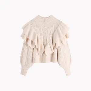 Pre Order:  Ruffled Knitted Cropped Pullover Sweater