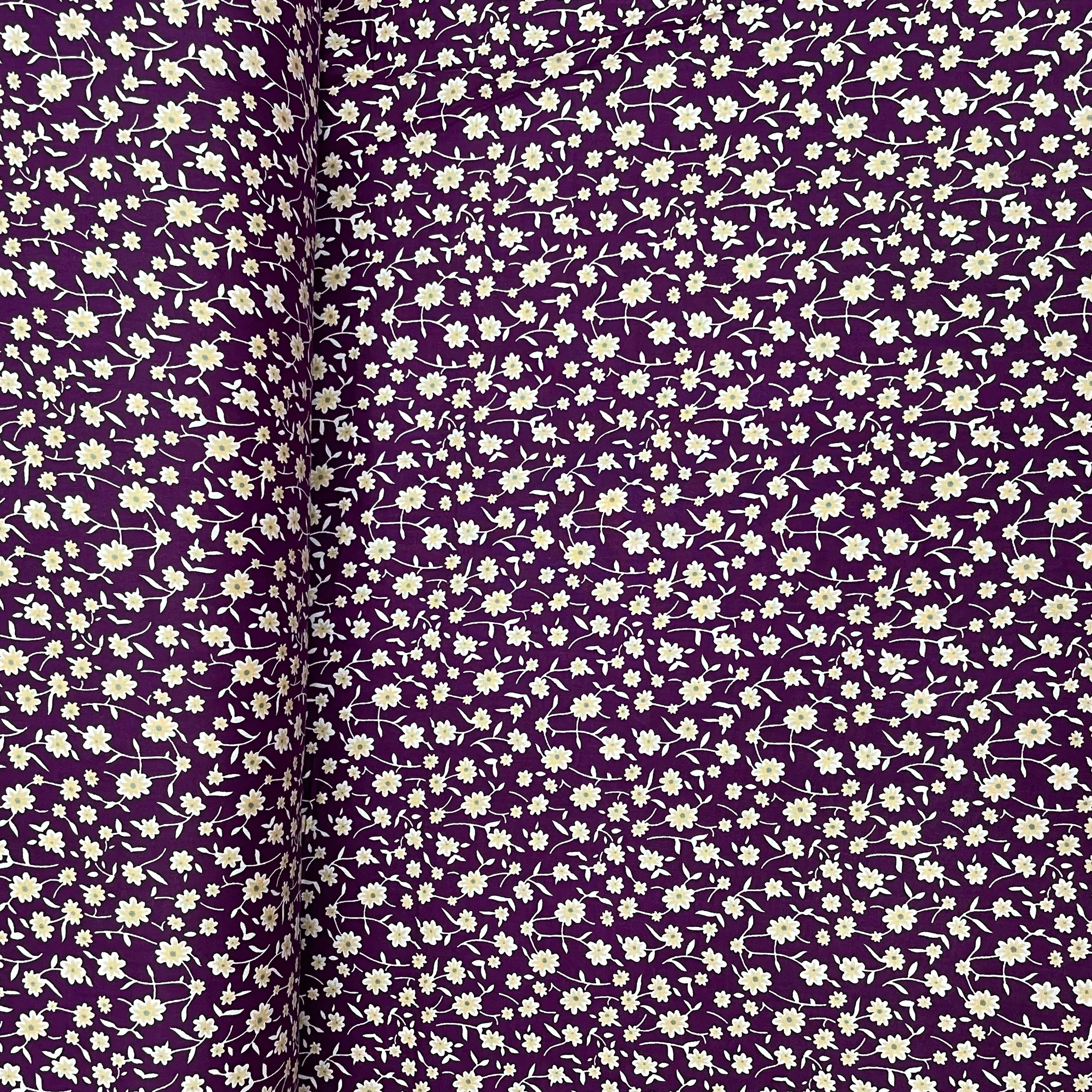 Raspberry Purple With Cream Floral Print Rayon Fabric