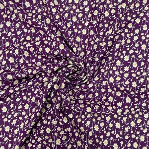 Raspberry Purple With Cream Floral Print Rayon Fabric