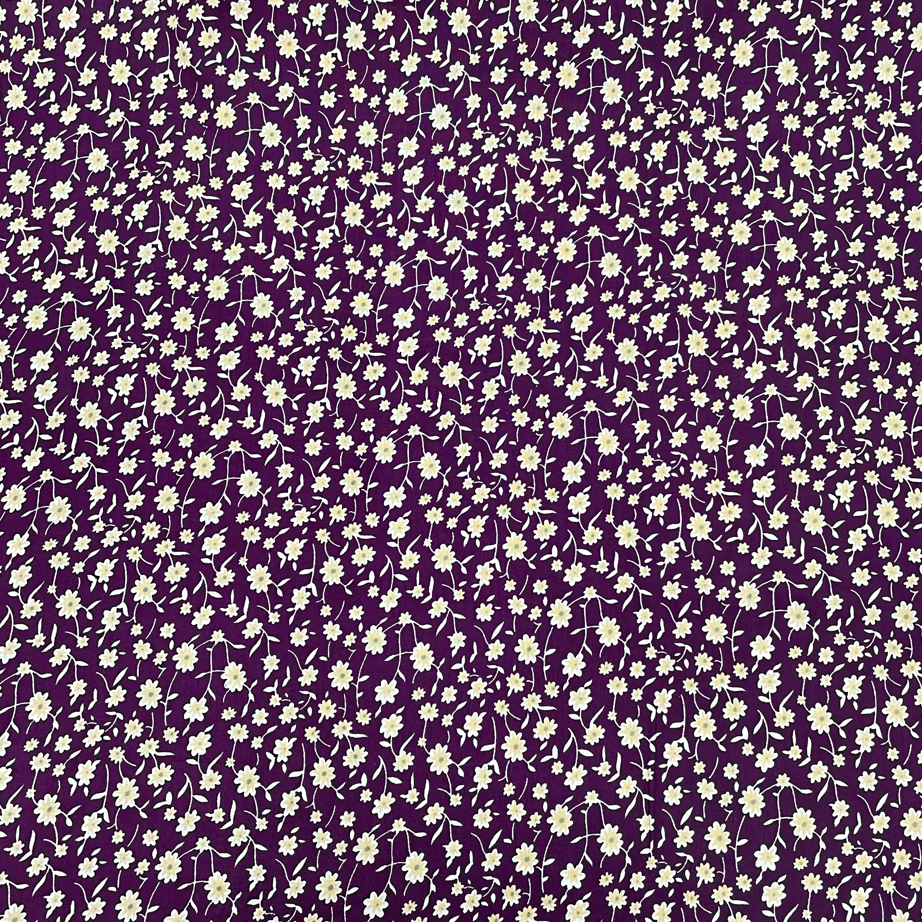 Raspberry Purple With Cream Floral Print Rayon Fabric