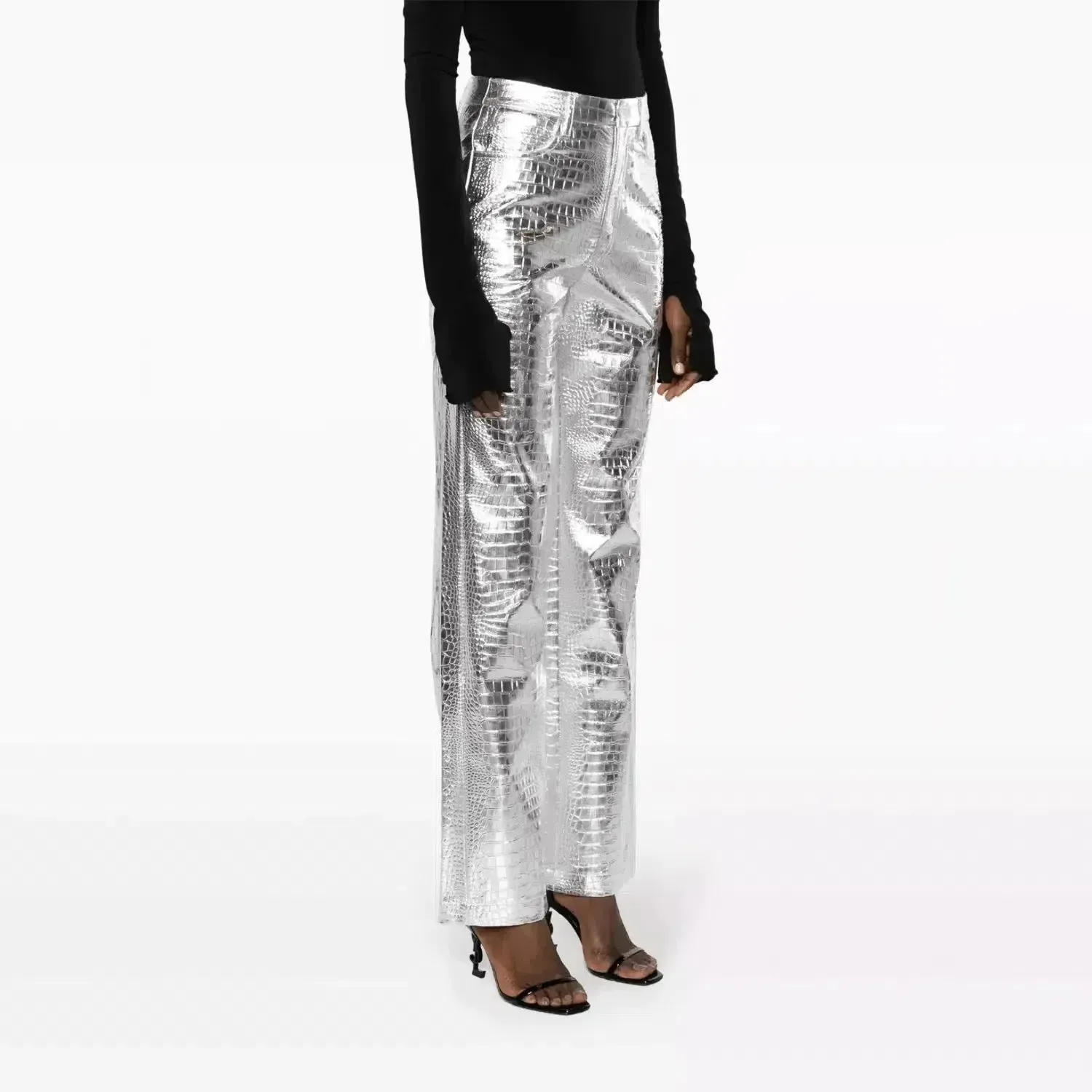 Thalara – Bold texture – Metallic crocodile pants
