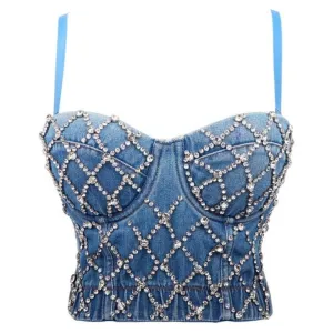 The Bermuda Crop Top Rhinestone Denim Camisole