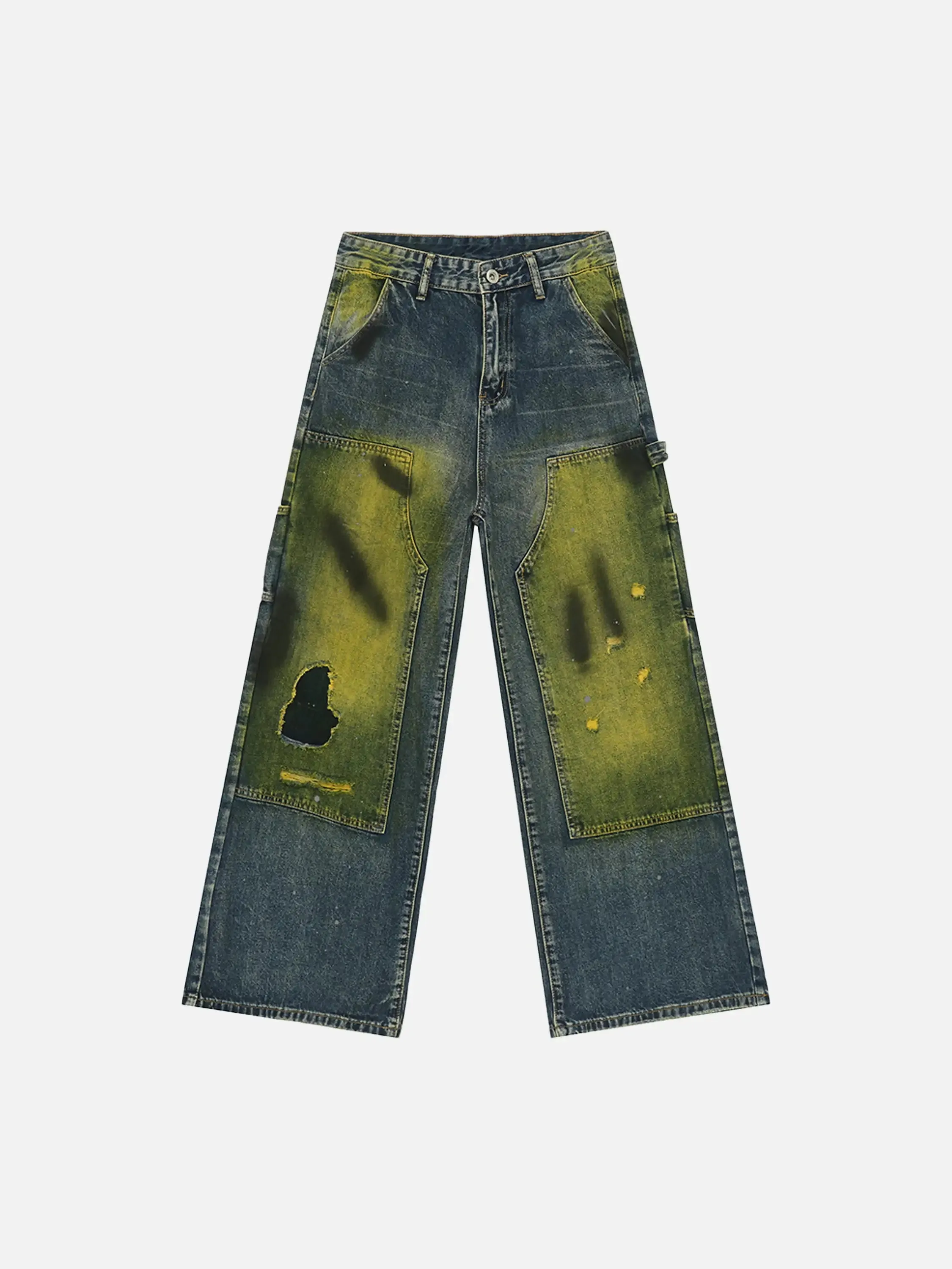 Vintage Spray-painted Patch Ripped Jeans